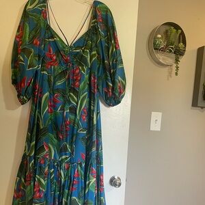 FARM Rio Blue and Green Tropical Midi Dress